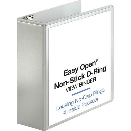 Business Source View Binder, Locking D-Ring, 4" Capacity, Letter, White