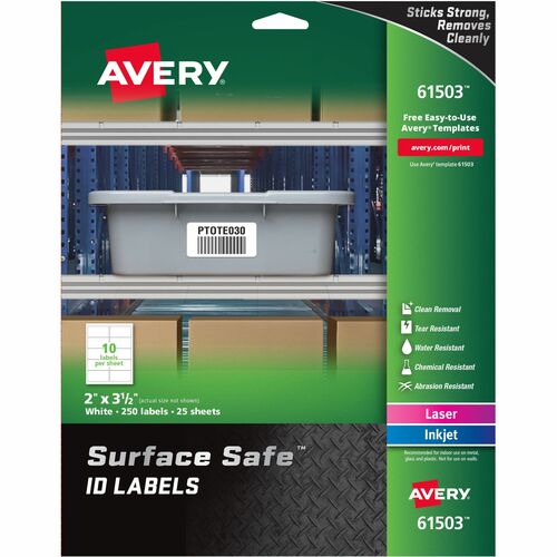 Avery Labels, Removable, Surface Safe, 2"x3-1/2", 250/PK, WE