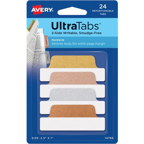 Avery Tabs, Repositionable, 2-Sided, 2-1/2"x1", 24/PK, Metallics