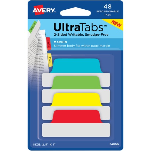 Avery Tabs, Repositionable, 2-Sided, 2-1/2"x1", 48/PK, AST