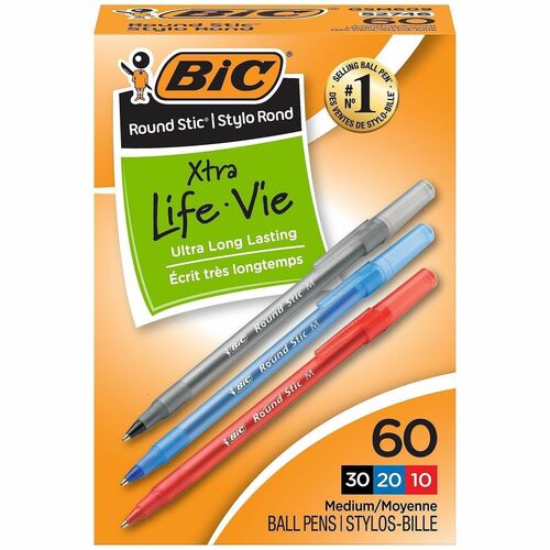 Bic Ballpoint Pens, Stick, Med Point, Value PK, 60/BX, AST