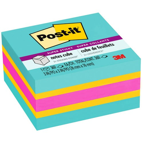 3M Post-it Note Cube, Super Sticky, 3"x3", 360 Shts, Aqua Wave