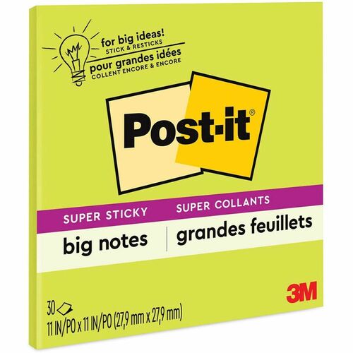 3M Notepad,Post-it Big Notes,Super Sticky,30 Shts,11"x11",GN