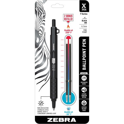 Zebra Ballpoint Pens,Retractable,Stainless Steel,.7mm,Black