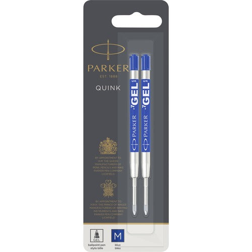 Parker Pen Refill, Gel, 0.5mm, Medium, 2/PK, Blue