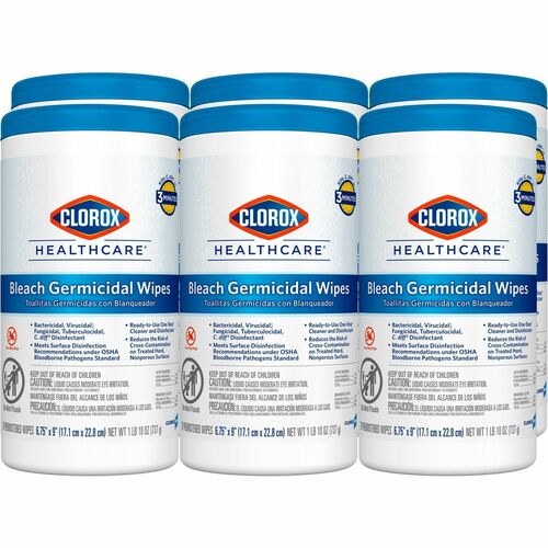 Clorox Company Germicidal Wipes w/Bleach, 6-3/4"x9", 70 Wipes, 450/PL, WE