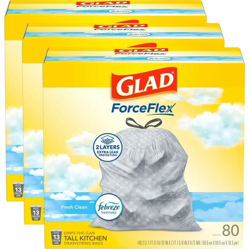 Clorox Company Tall Kitchen Bags, 13 Gal, 0.78mil, 80/BX, 3 BXCT, WE