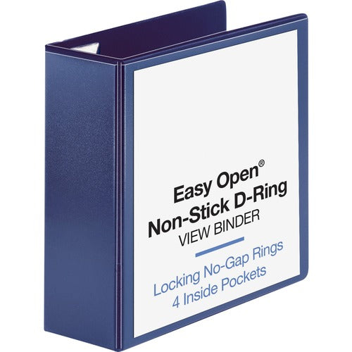 Business Source View Binder w/4 Pockets, D-Ring, 4" Cap, 8-1/2"x11", Navy