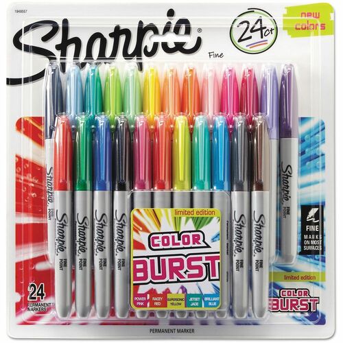 Newell Brands Permanent Marker, Sharpie, Fine Point, 24/PK, AST