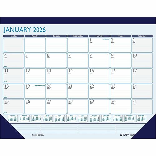 House Of Doolittle Desk Pad,Recycled,Monthly,12 Mths,Jan-Dec,22"x17",Blue-HOD151