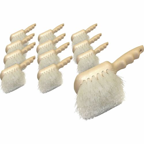 Genuine Joe Utility Brushes, w/Eyelet, Nylon, 9" Handle, 12/CT, White-GJO98215CT