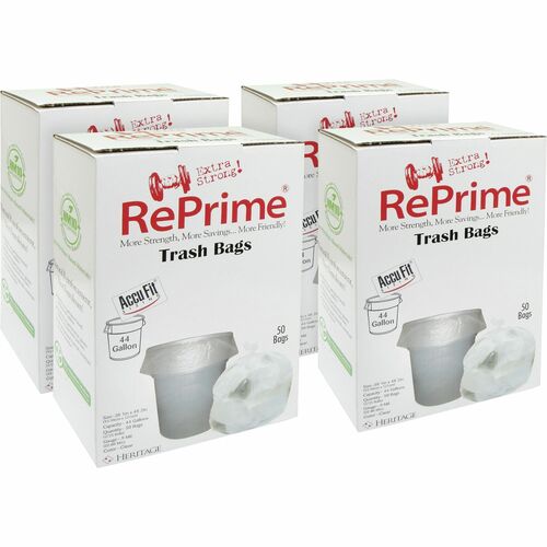 Heritage Bag Company Can Liner,Accufit,44 Gal,0.9mil,37"x50",50/BX,4/CT,Clear-HERH7450TCRC1CT