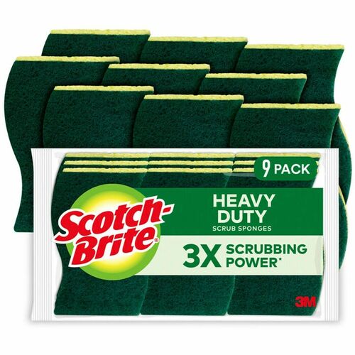 3M Scrub Sponges, Hvy-Duty, 4-1/2"x2-3/4", 9/PK, 5PK/CT, YW/GN