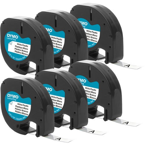Dymo Label Tape, Plastic, Black Print, 1/2"x13', 6/BX, WE-DYM2050823