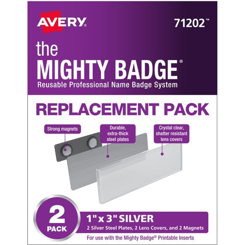 Avery Badge Refill, Magnetic, Inkjet/Laser, 1"x3", 2/PK, Silver