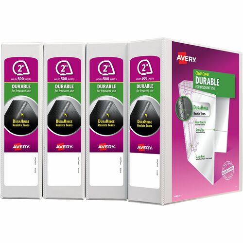 Avery View Binder, DuraHinge, Slant Ring, 2", Letter, 4/CT, White