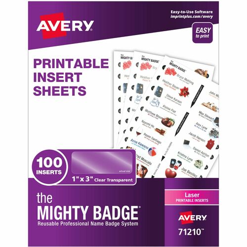 Avery Inserts, f/Mighty Badges, Laser, 1"x3", 100/PK, Clear