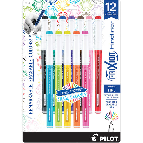 Pilot Marker Pens, Fineliner, Erasable, 0.6mm Tip, 12/ST, AST
