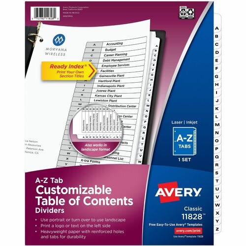 Avery Dividers,Table of Contents,A-Z Tabs,Letter,25/ST,BK/WE