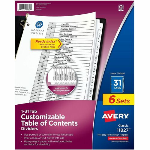 Avery Dividers,Table of Contents,Monthly Tabs,Letter,6ST/PK,BK/WE