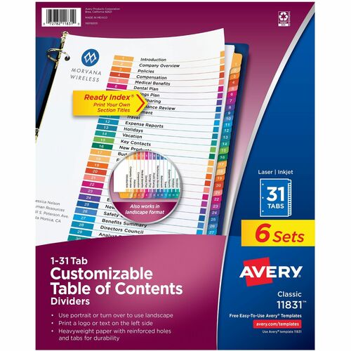 Avery Dividers,Table of Contents,Monthly Tabs,Letter,6ST/PK,MI