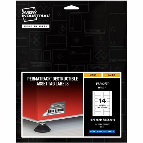 Avery Asset Tag, Destructible, Laser, 1-1/4"x2-3/4", 112/PK, WE