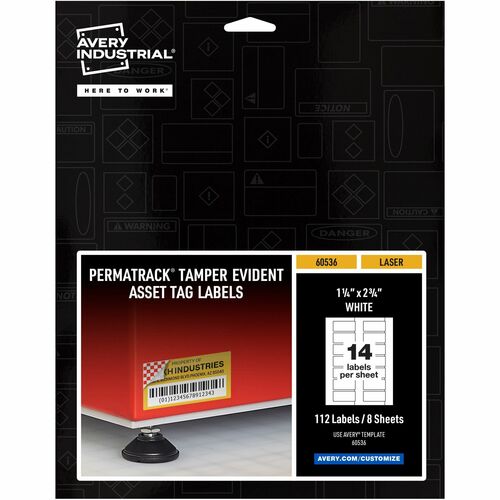 Avery Asset Tag, Tamper-proof, Laser, 1-1/4"x2-3/4", 112/PK, WE