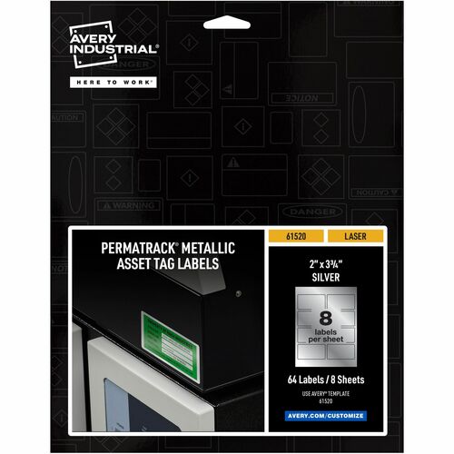 Avery Labels, f/Asset Tags, Metallic, 2"x3-3/4", 64/PK, Silver