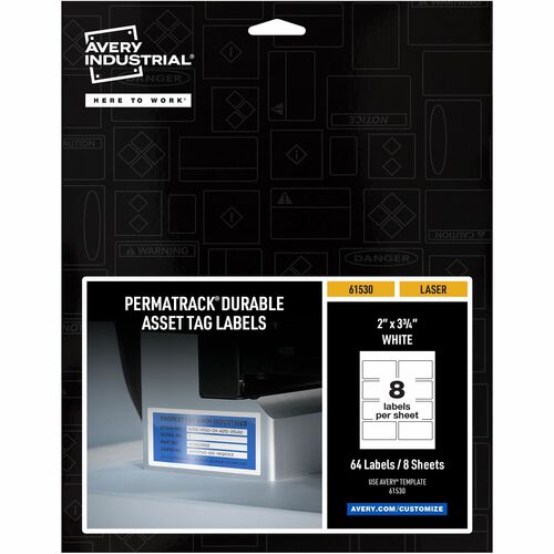 Avery Labels, f/Asset Tags, Waterproof, 2"x3-3/4", 64/PK, White