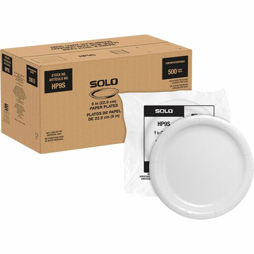 Solo Cup Company Plates, Paper, Round, 9"Dia x 3/5"H, 125/BG, 4BG/CT, White
