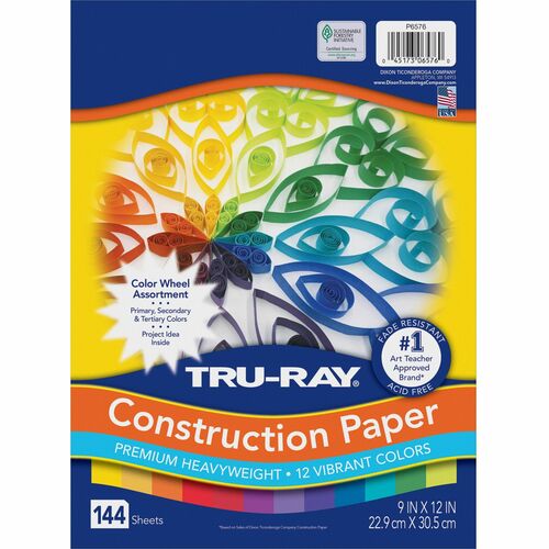 Pacon Construction Paper, 9"Wx1"Lx12"H, 144 SH/PK, Assorted