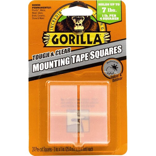 The Gorilla Glue Company Mounting Tape, Squares, 1"Wx1"H, 24/Pack, Clear-GOR6067202