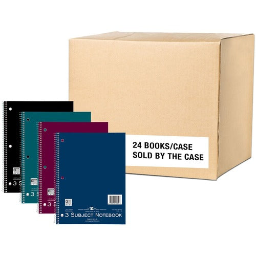 Roaring Spring Paper Products Notebook,3Subj,3HP,College-Rld,120Sht,10-1/2"x8",24/CT,AST