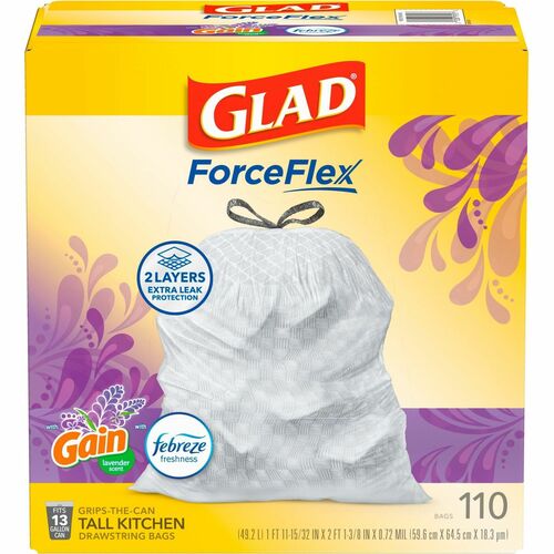 Clorox Company Drawstring Bags,Tall Kitchen,Lavender Scent,13-Gal,110/BX,WE