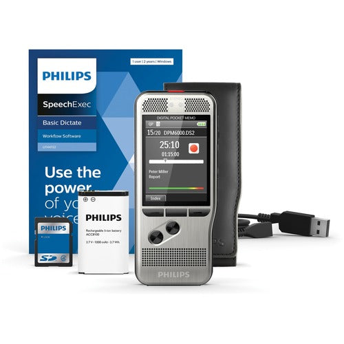 Philips Voice Recorder, Digital, 2-1/10"x4-4/5"x3/5", Metallic Gray