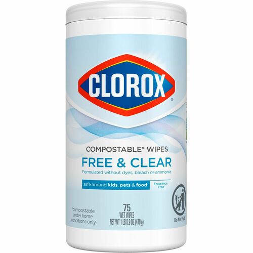 Clorox Company Wipes, Free&Clear, 75 Wipes, 4-1/4"x4-1/4"x8-3/10", White