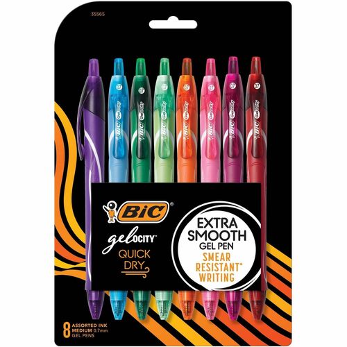 Bic Pens, Gel, Quick-Dry, 0.7mm Point, 8/PK, Assorted