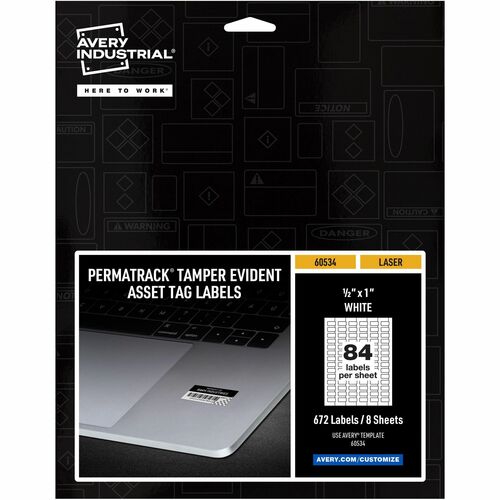 Avery Asset Tag,Tamper-proof,Laser,1/2"x1",672/PK,5/CT,WE