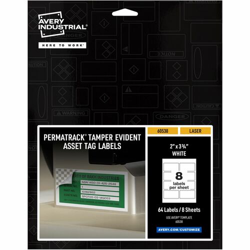 Avery Asset Tag,Tamper-proof,Laser,3-3/4"x2",64/PK,5/CT,WE