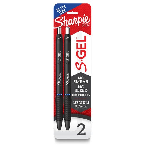 Newell Brands Sharpie Pen, Gel, 0.7mm, 2/PK, Blue Ink/Black Barrel