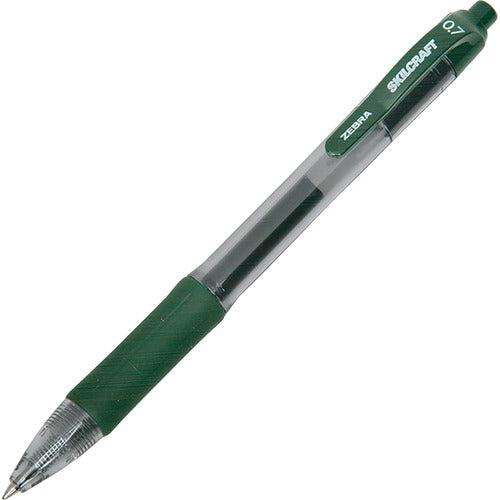 SKILCRAFT Gel Pen, Retractable, Nonrefillable, Med, 1 DZ, Green Ink
