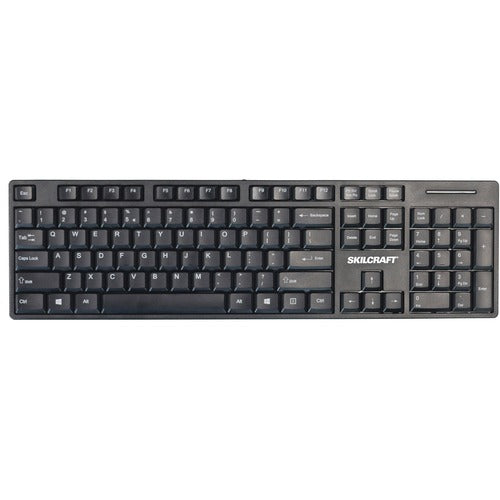 SKILCRAFT Keyboard, Wired, USB, Spill-resistant, 17-3/8"x5"x1-1/8", BK