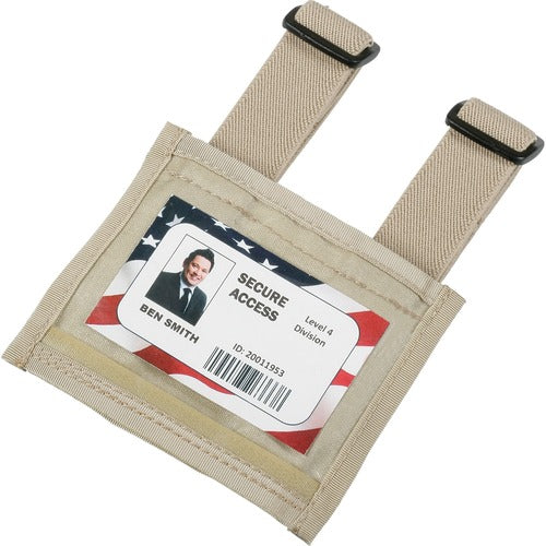 SKILCRAFT Badge Holder, Armband, Adj, Clear Vinyl Window, Tan