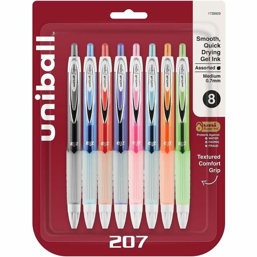 uni-ball Corporation Gel Pens, Retractable, 0.7mm Point, 8/PK, AST