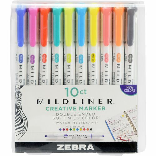 Zebra Highlighter, Double-Ended, Bold/Fine, 10/PK, Assorted
