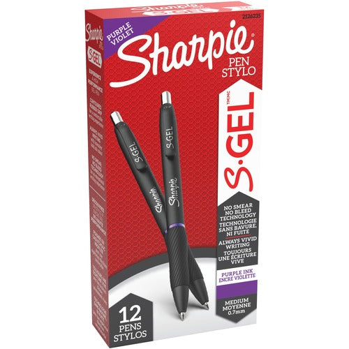 Newell Brands Sharpie Pen, Gel, 0.7mm, 1 DZ, Purple Ink/Black Barrel