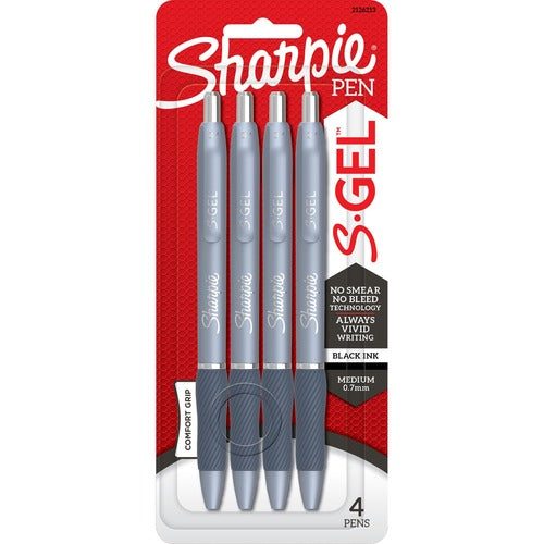 Newell Brands Sharpie Pen, Gel, 0.7mm, 4/PK, Black Ink/Fashion Blue Barrel