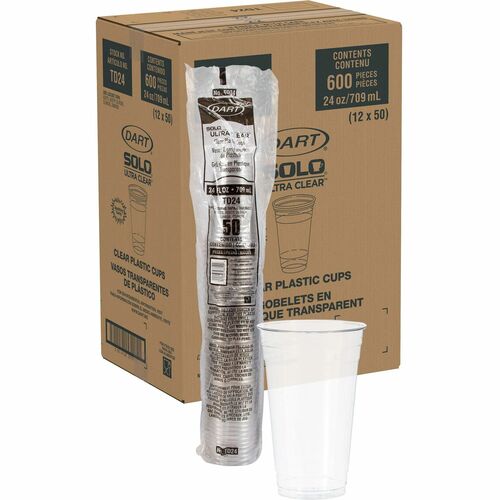 Solo Cup Company Cold Cups, PET, 24oz, 50/Bag, 12/CT, Clear