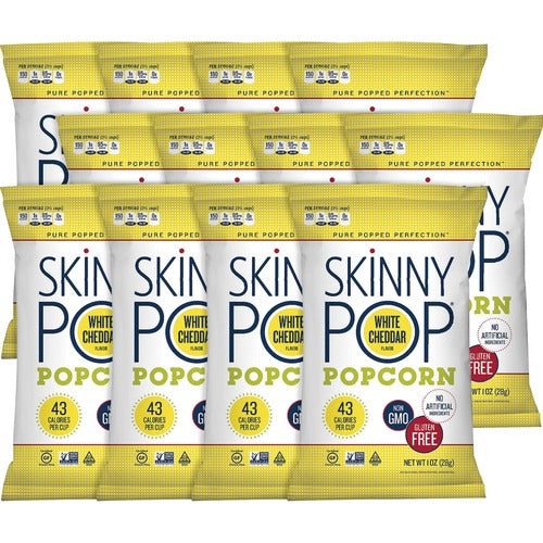 Skinny Pop Popcorn Popcorn, White Cheddar, Ready To Eat, 1 oz, 12/CT, Multi