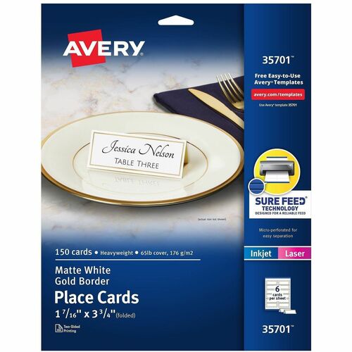 Avery Place Cards,Laser/Inkjet,1-7/16"x3-3/4",150/PK,GD Border/WE